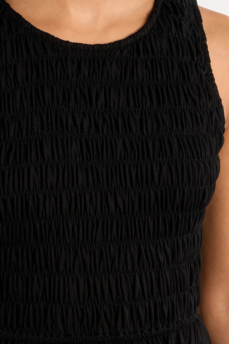 Amanda Smocked Cotton Midi Dress/Black