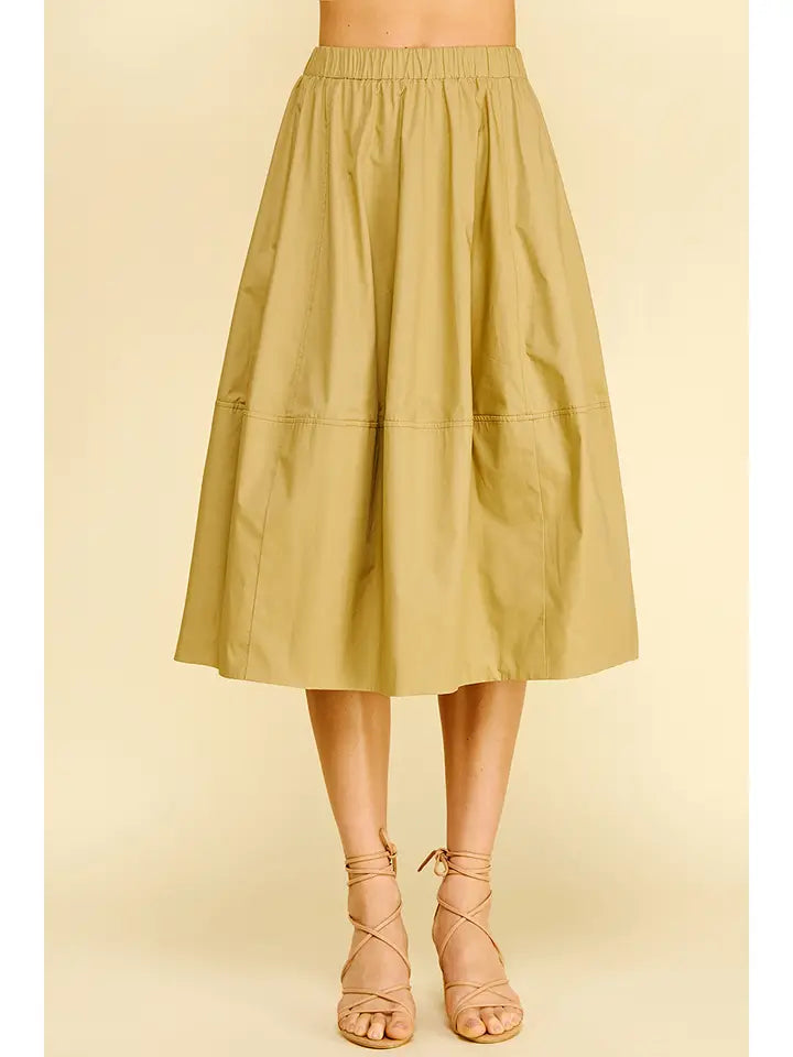 Bridget pleated Poplin Midi Skirt/Khaki