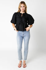 Front Ties Puff Sleeve Top