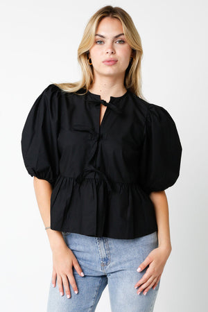 Front Ties Puff Sleeve Top