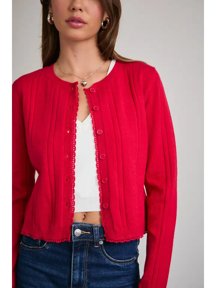 Seraphina Pointelle Long Sleeve Cardigan