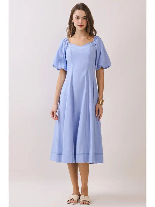 Gloria Square Neck Puff Sleeve Midi Dress