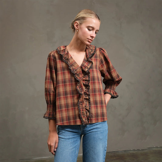 Lana Ruffle Plaid Blouse