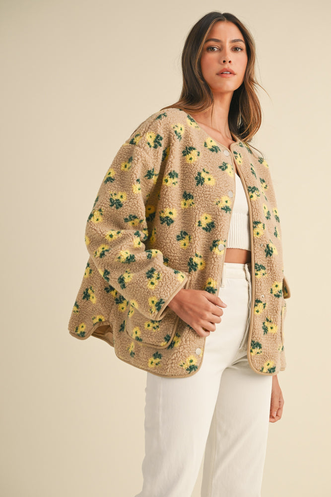 Floral Sherpa Snap Button Jacket