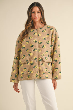 Floral Sherpa Snap Button Jacket