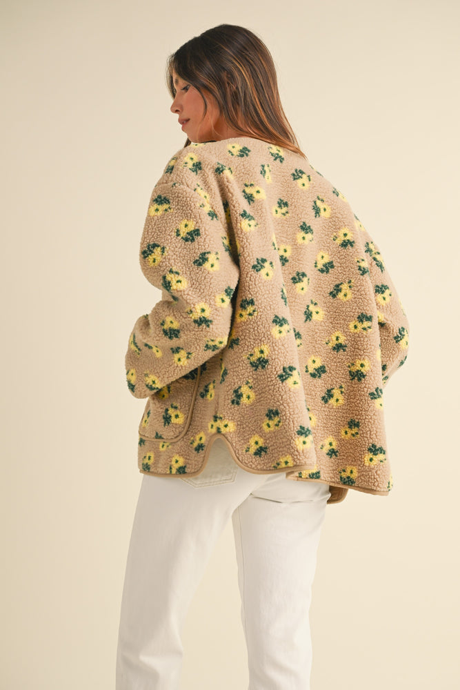 Floral Sherpa Snap Button Jacket