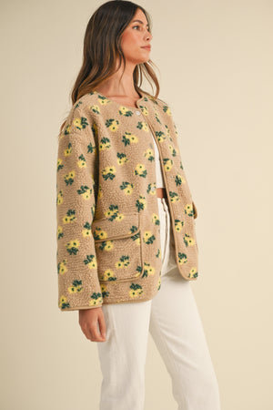 Floral Sherpa Snap Button Jacket