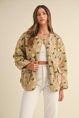 Floral Sherpa Snap Button Jacket