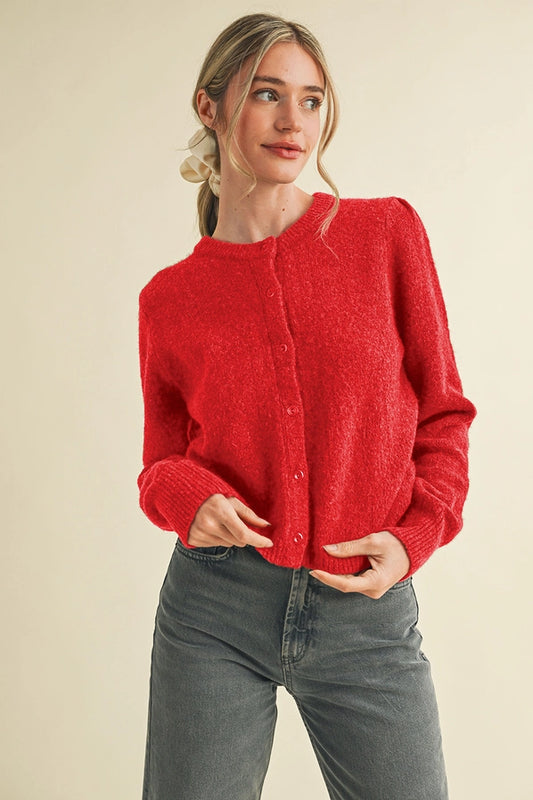Nadine Red Long Puff Sleeve Cardigan