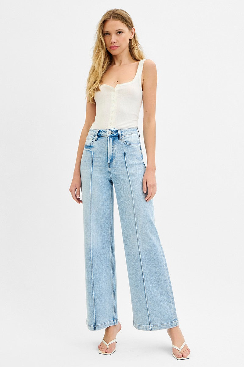Vida High Waist Wide Leg Pintuck Detailed Jeans