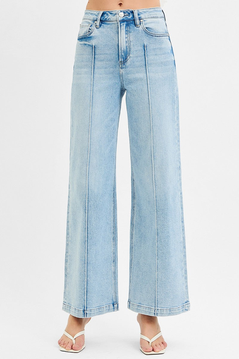 Vida High Waist Wide Leg Pintuck Detailed Jeans