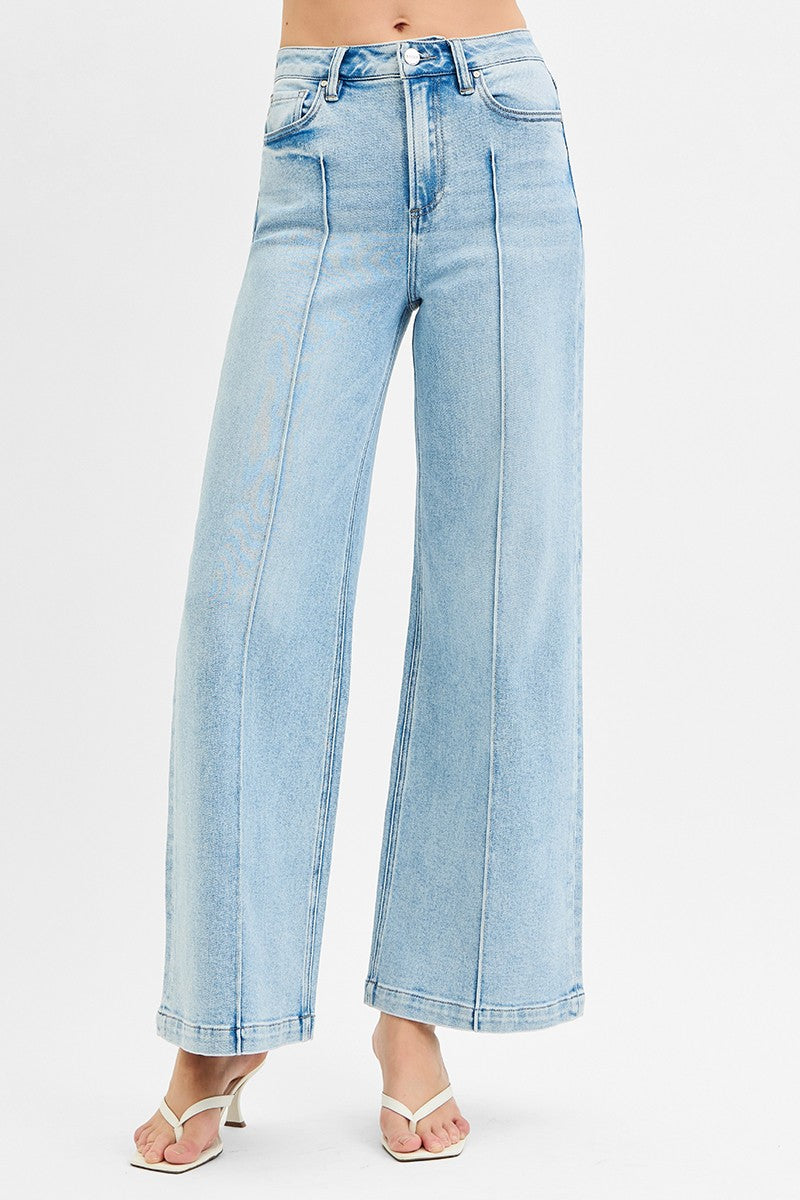 Vida High Waist Wide Leg Pintuck Detailed Jeans