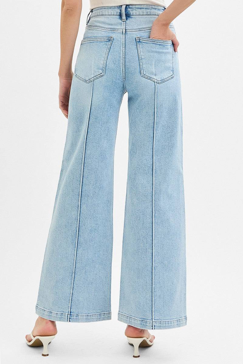 Vida High Waist Wide Leg Pintuck Detailed Jeans