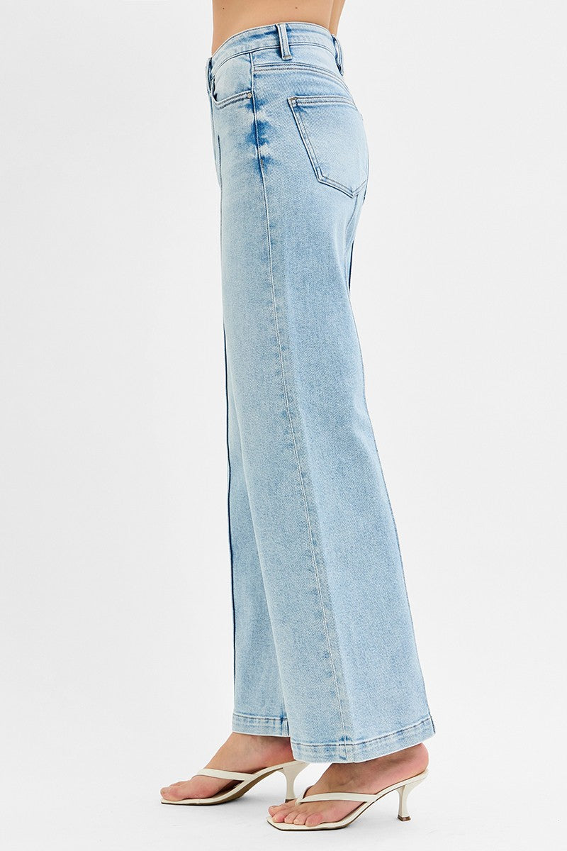 Vida High Waist Wide Leg Pintuck Detailed Jeans