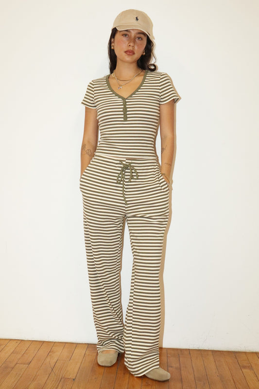 Sylvie Striped Knit Drawstring Pants/Olive