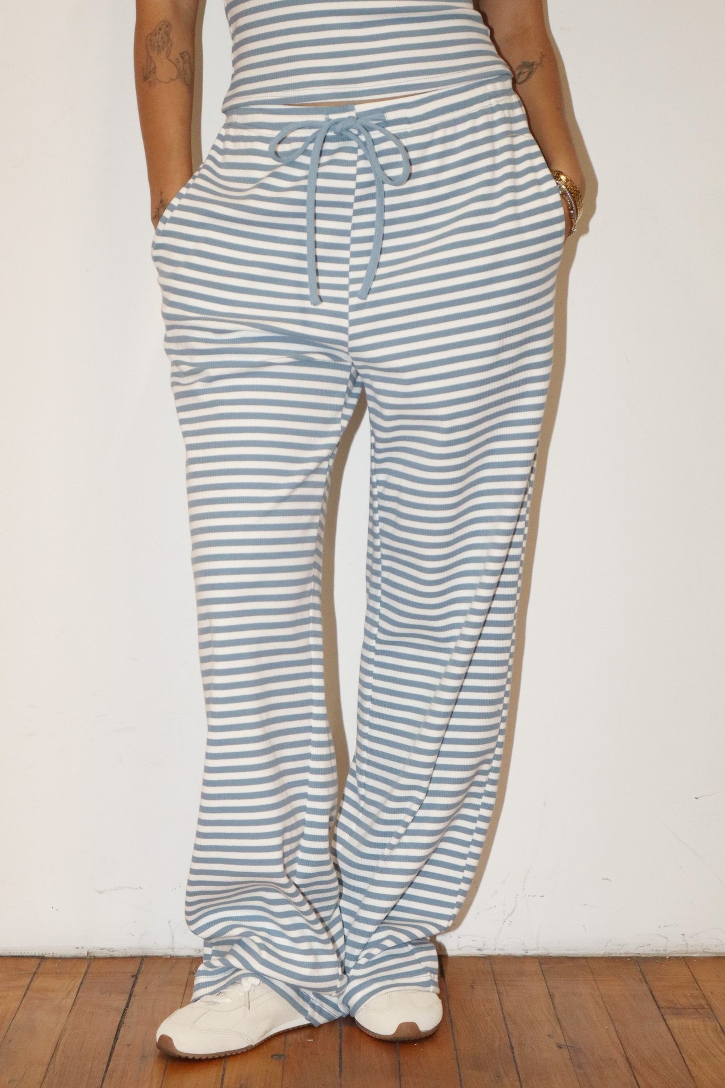 Sylvie Striped Knit Drawstring Pants/Blue