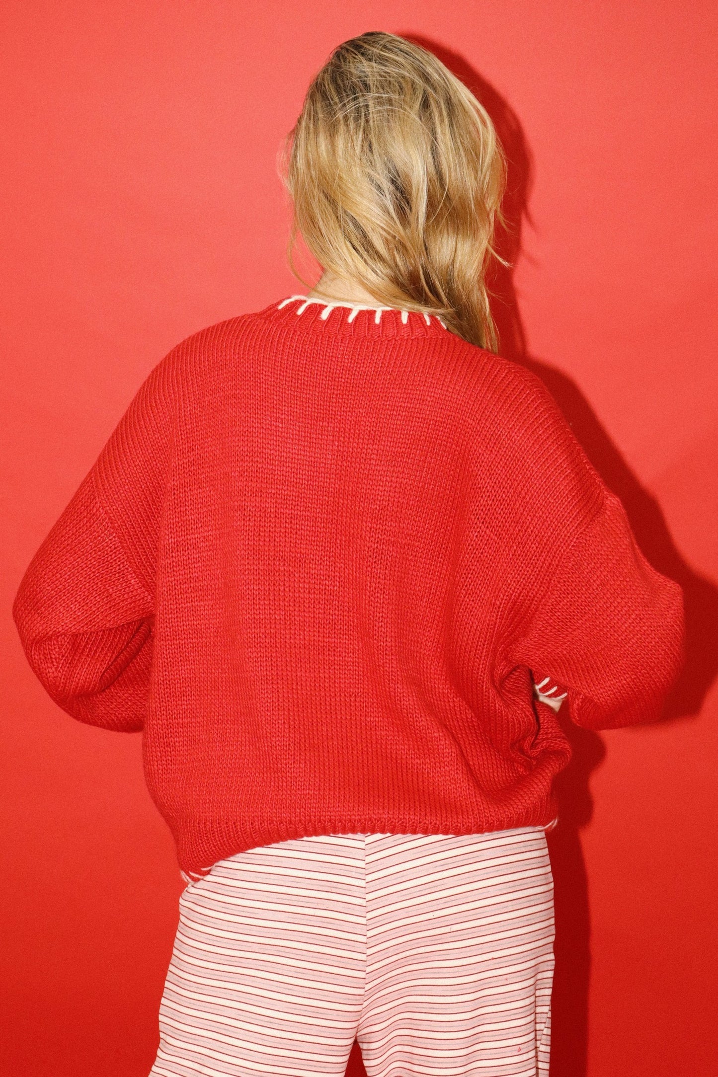 Jordyn Cherry Red Cowgirl Embroidery Sweater