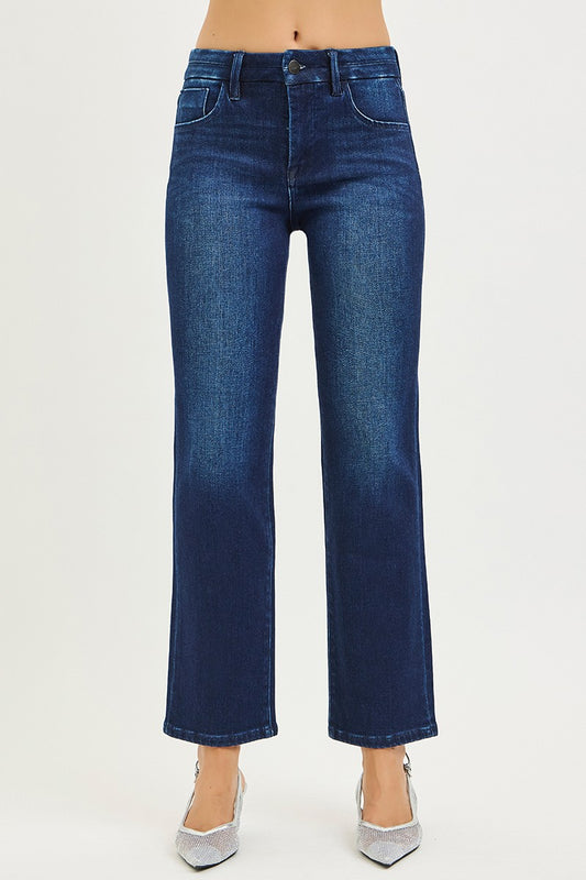 Mid Rise Ankle Length Straight Leg Denim