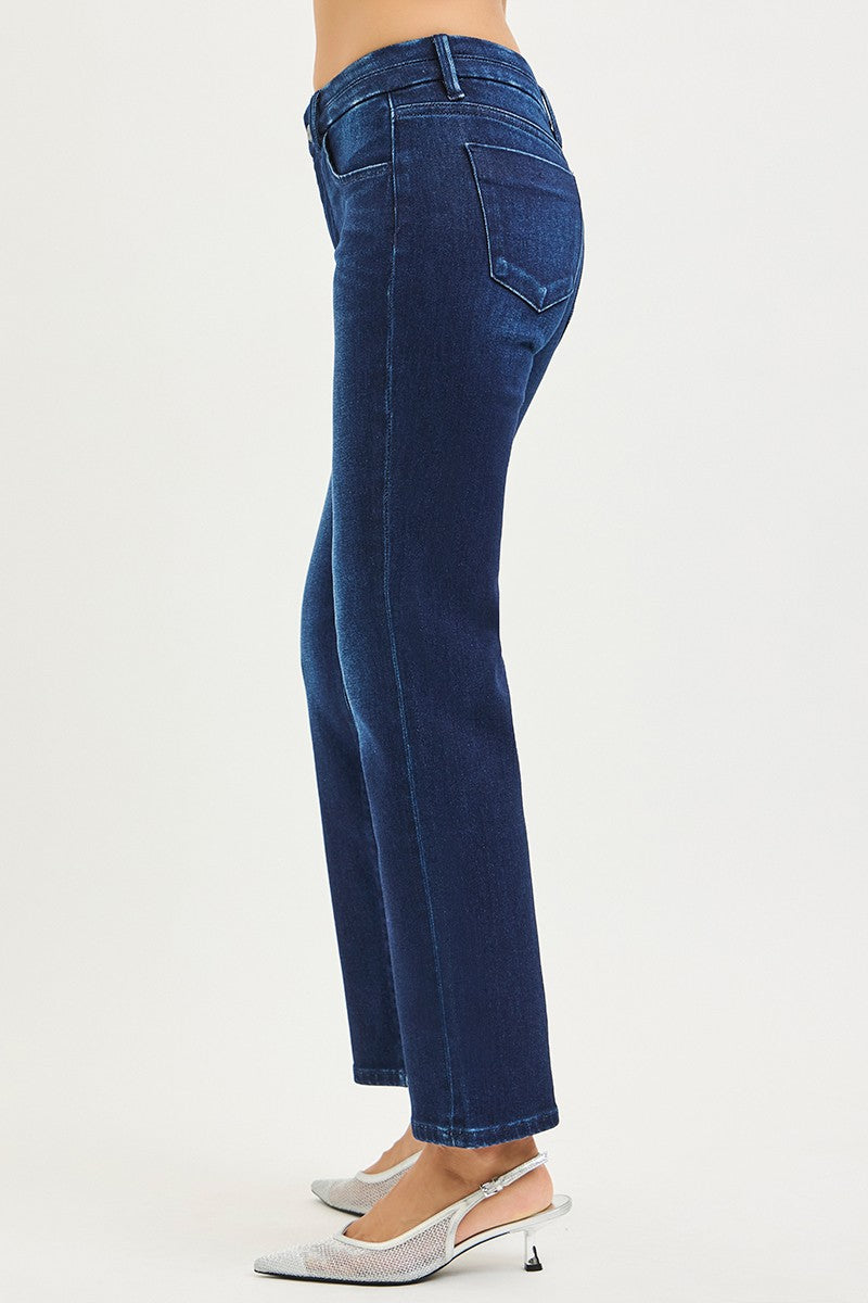 Mid Rise Ankle Length Straight Leg Denim