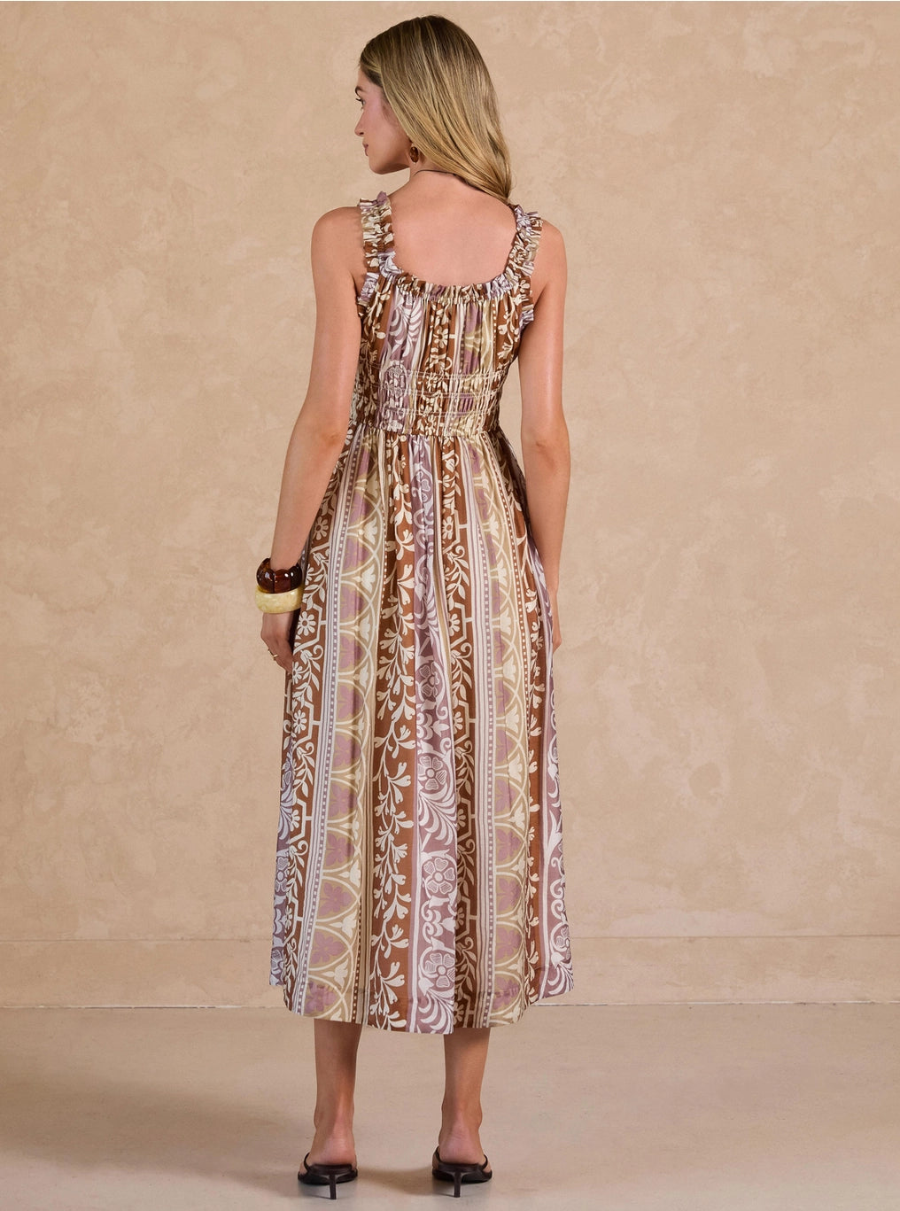 Eva Printed Ruffled Sweetheart Maxi Dress