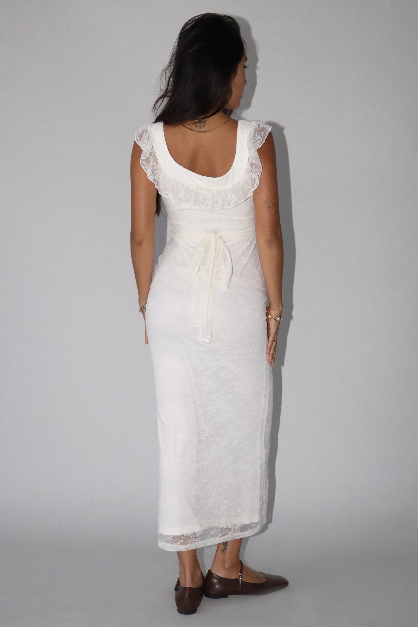 Lillian Eyelet Lace Trim Cream Color Dress