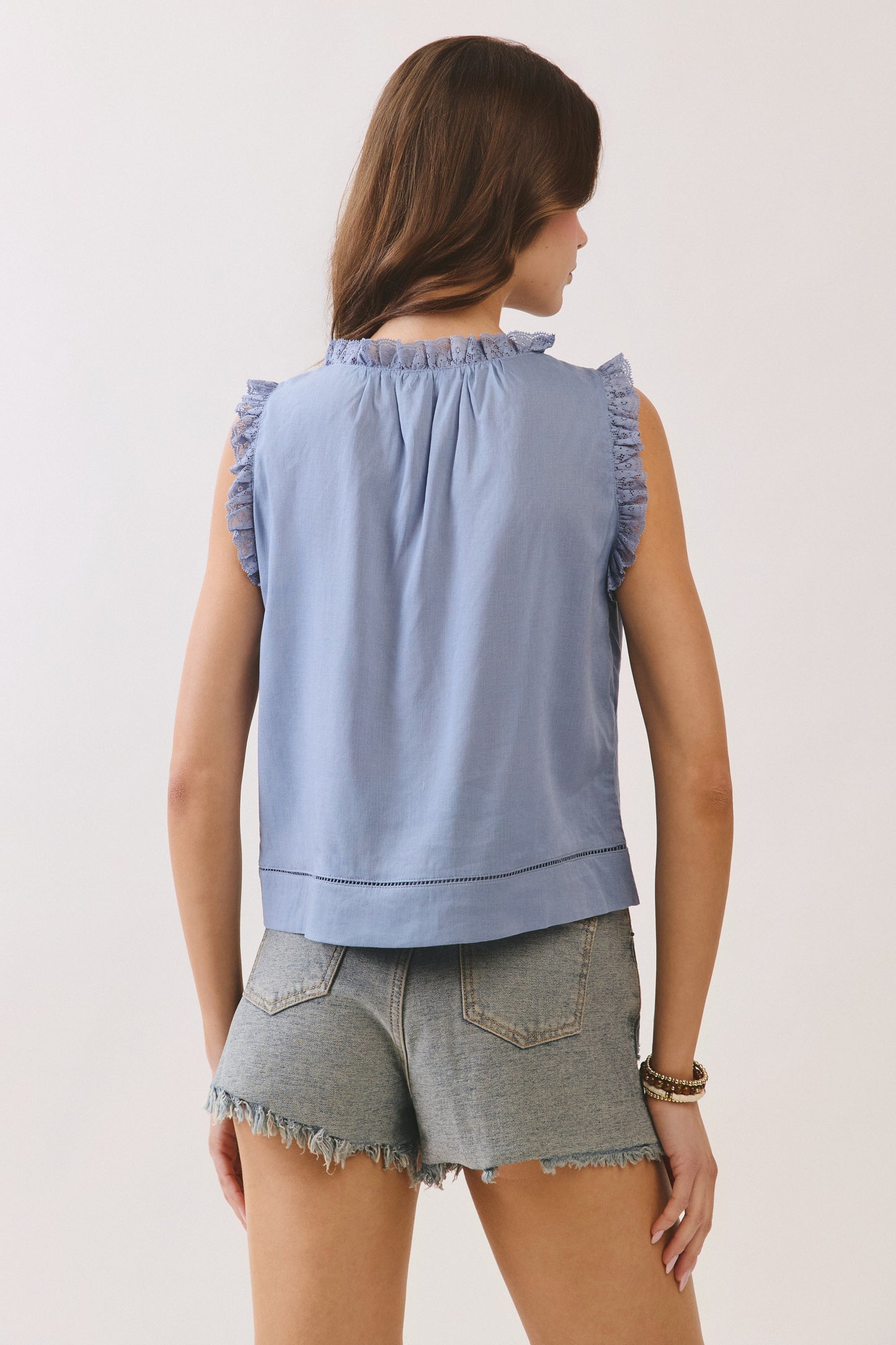 Rae Lace Trim Button Sleeveless Blouse