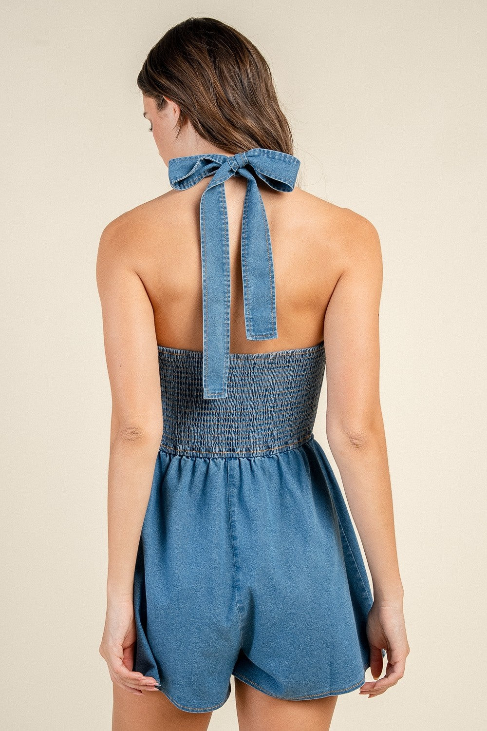Charlotte Denim Halter Romper
