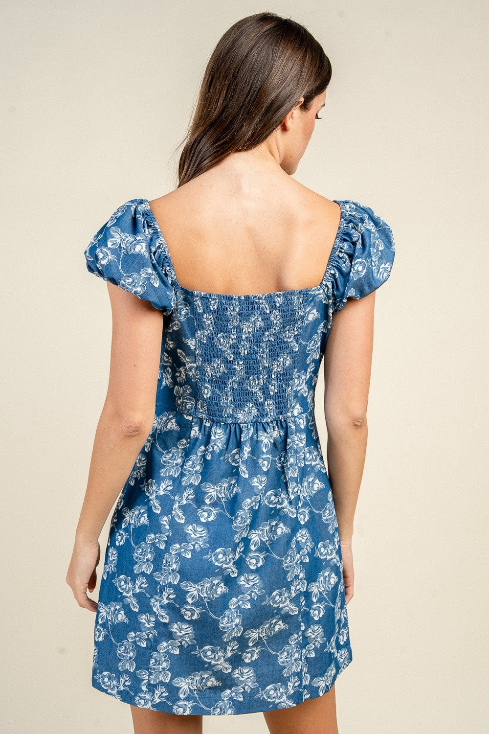 Faith Denim Blue Puff Sleeve Mini Dress