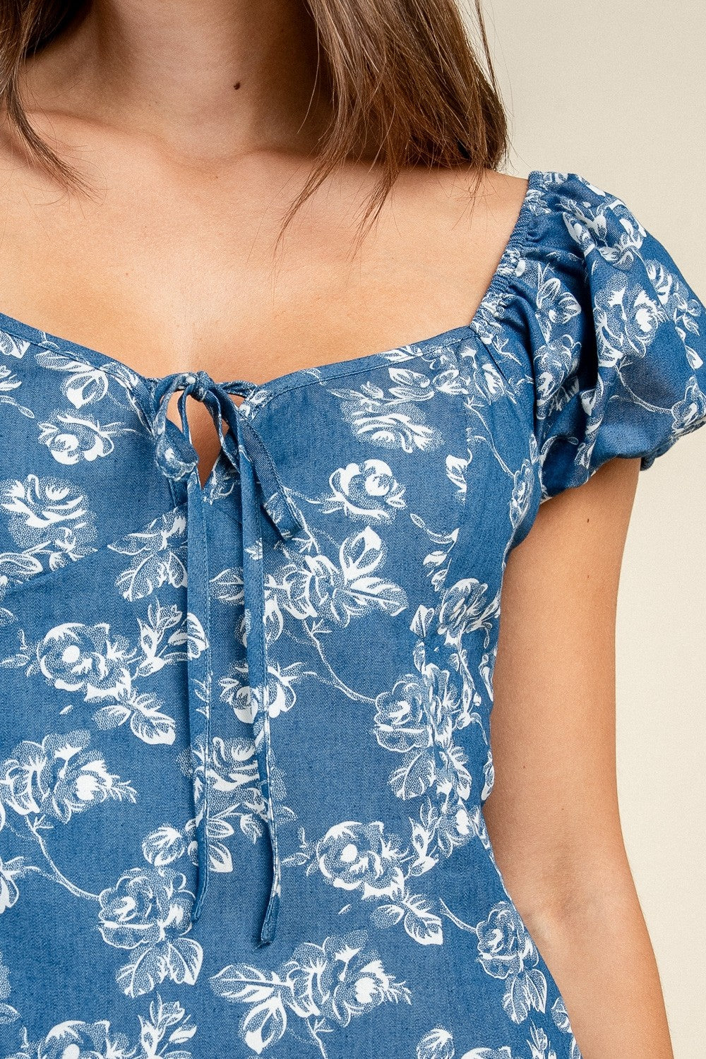 Faith Denim Blue Puff Sleeve Mini Dress