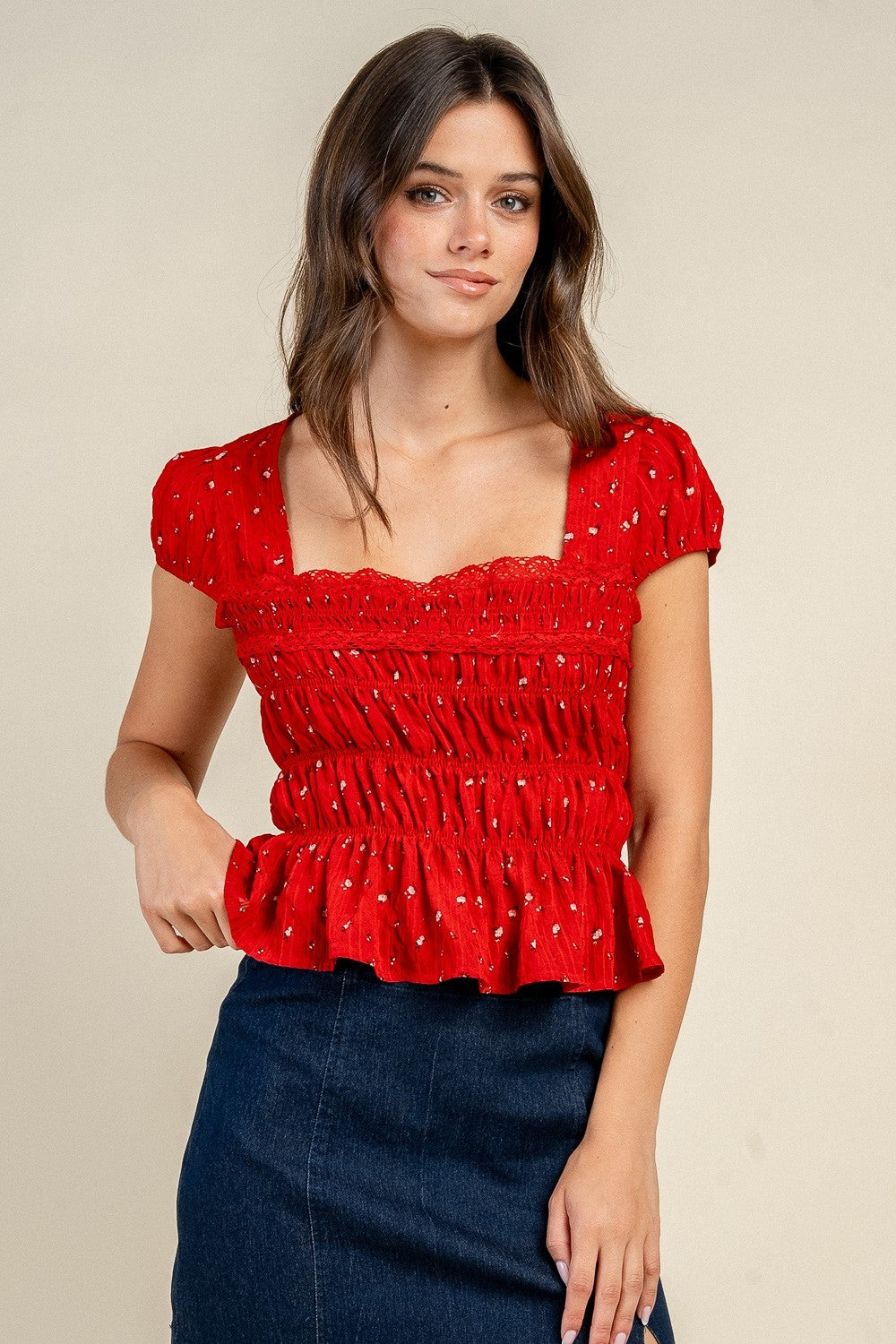 Nicole Red Ditsy Floral Blouse