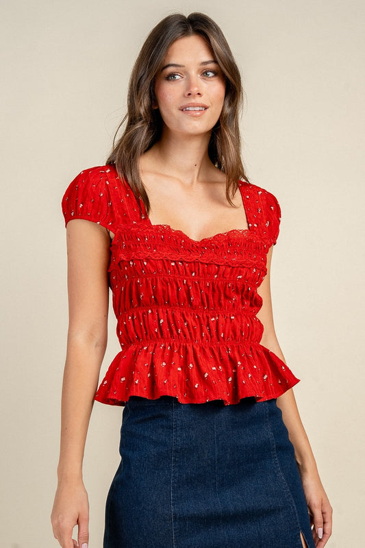 Nicole Red Ditsy Floral Blouse