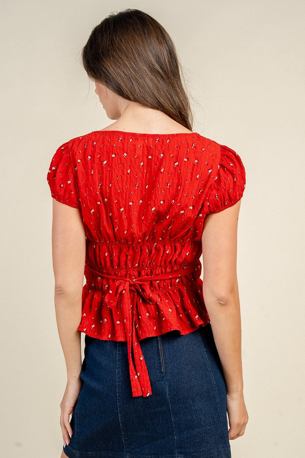 Nicole Red Ditsy Floral Blouse