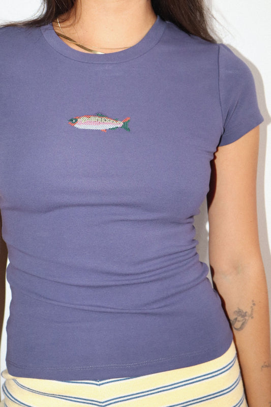 Frances Fish Embroidery Tee/ Soft Navy