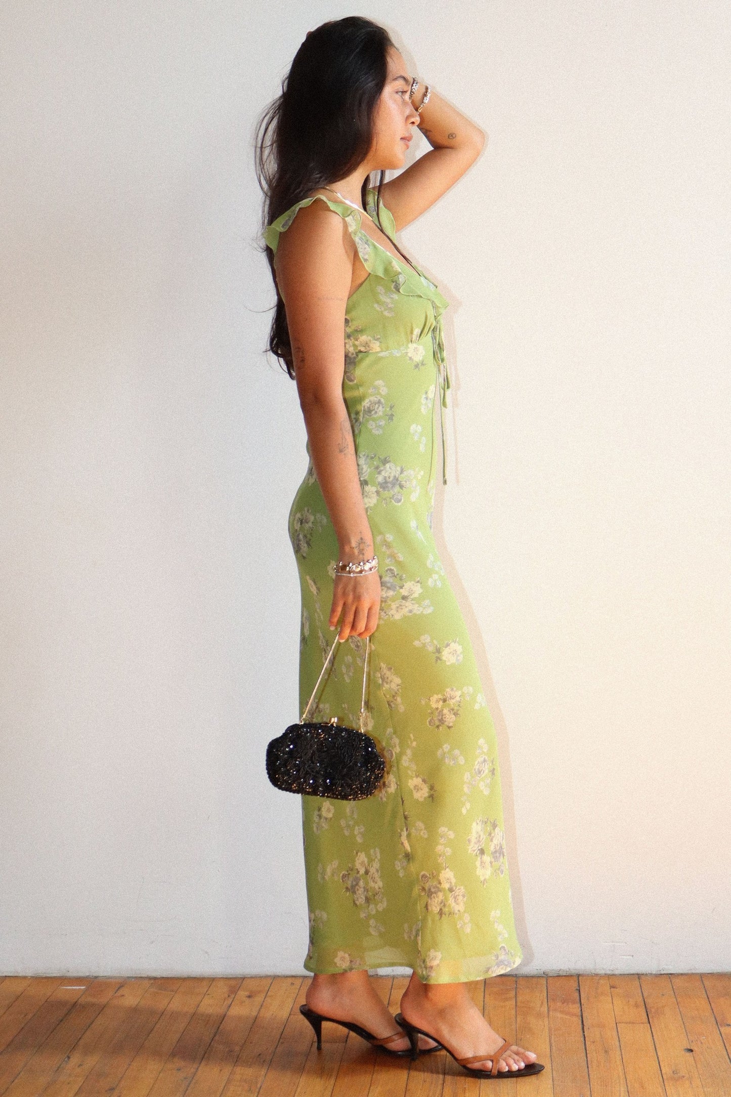 Loucia Green Floral Tie Front Midi Dress