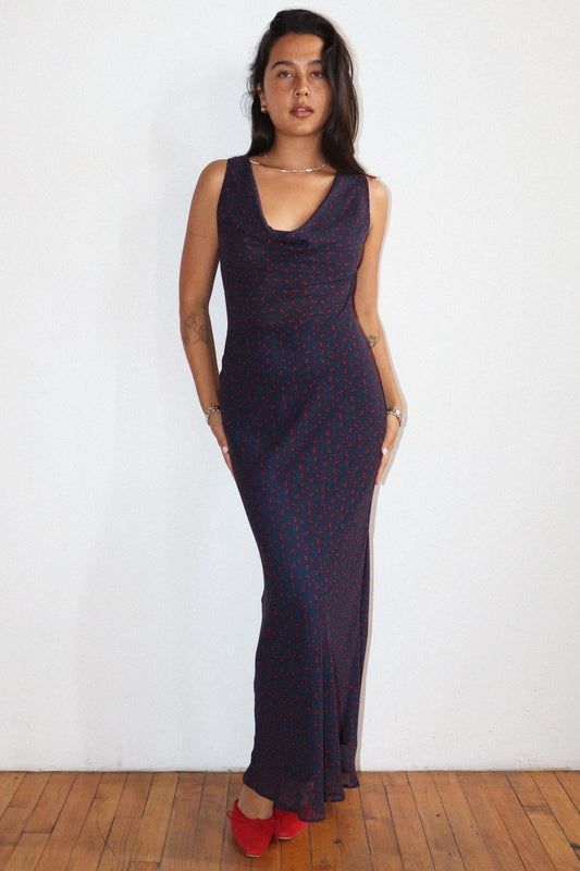 Cherry Cowl Neck Maxi Dress