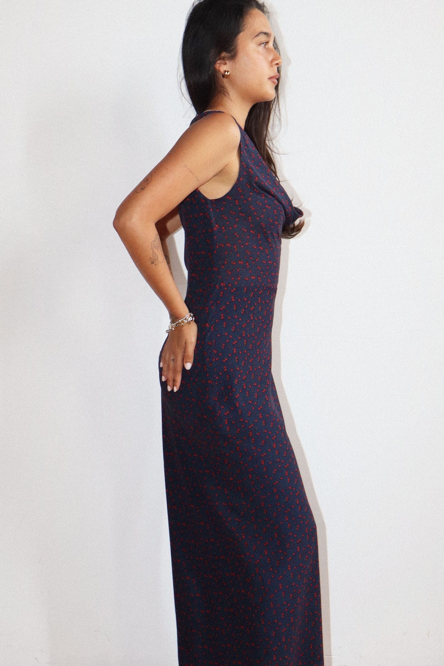 Cherry Cowl Neck Maxi Dress