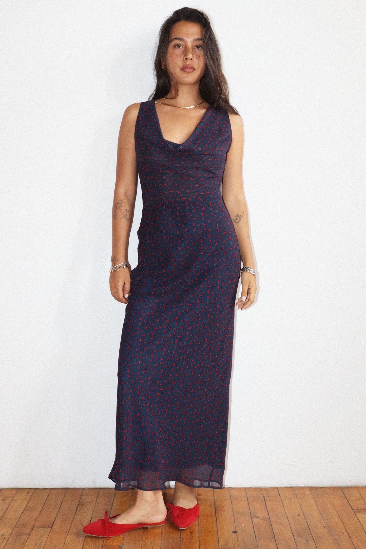 Cherry Cowl Neck Maxi Dress