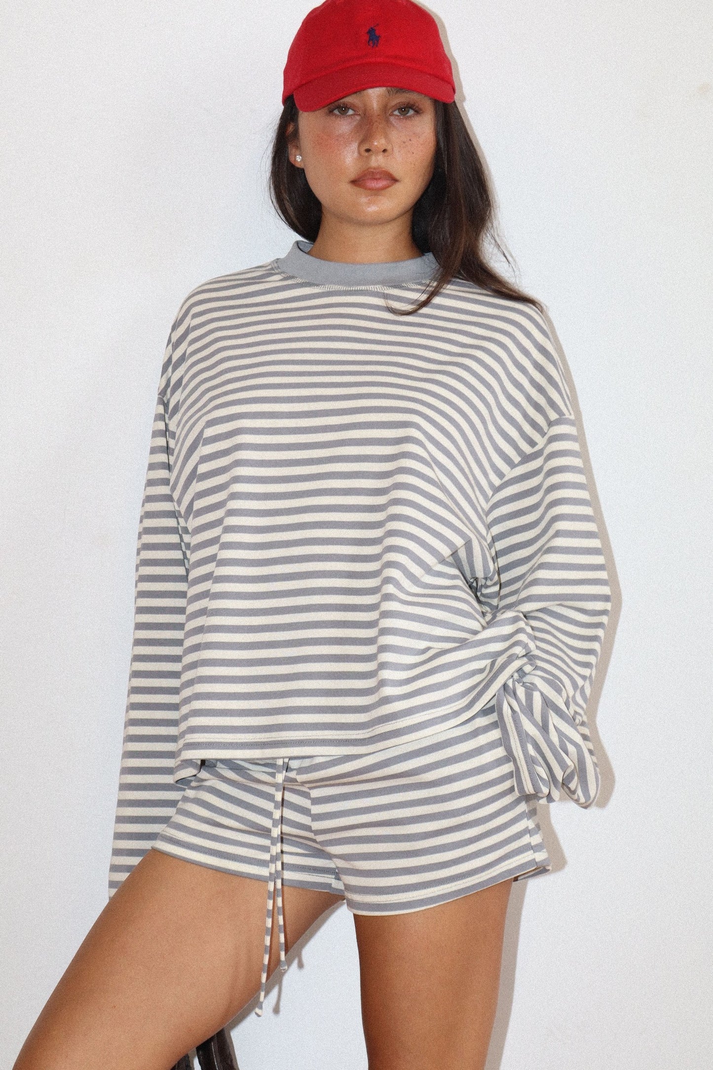 Julie Striped Lounge Shorts/Grey