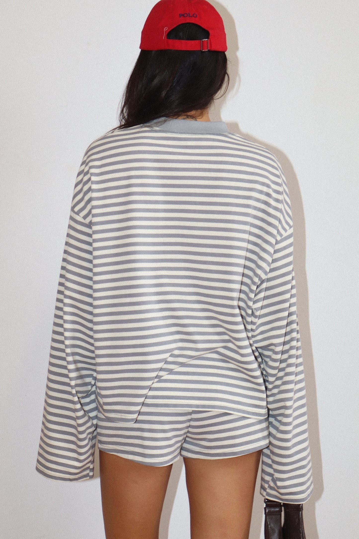 Julie Striped Long Sleeve Crew Neck Top/Grey