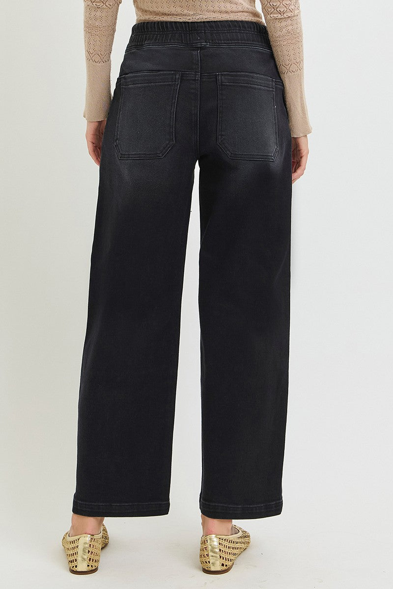 Gwen Elastic Band Relaxed Baggy Crop Jeans/Black