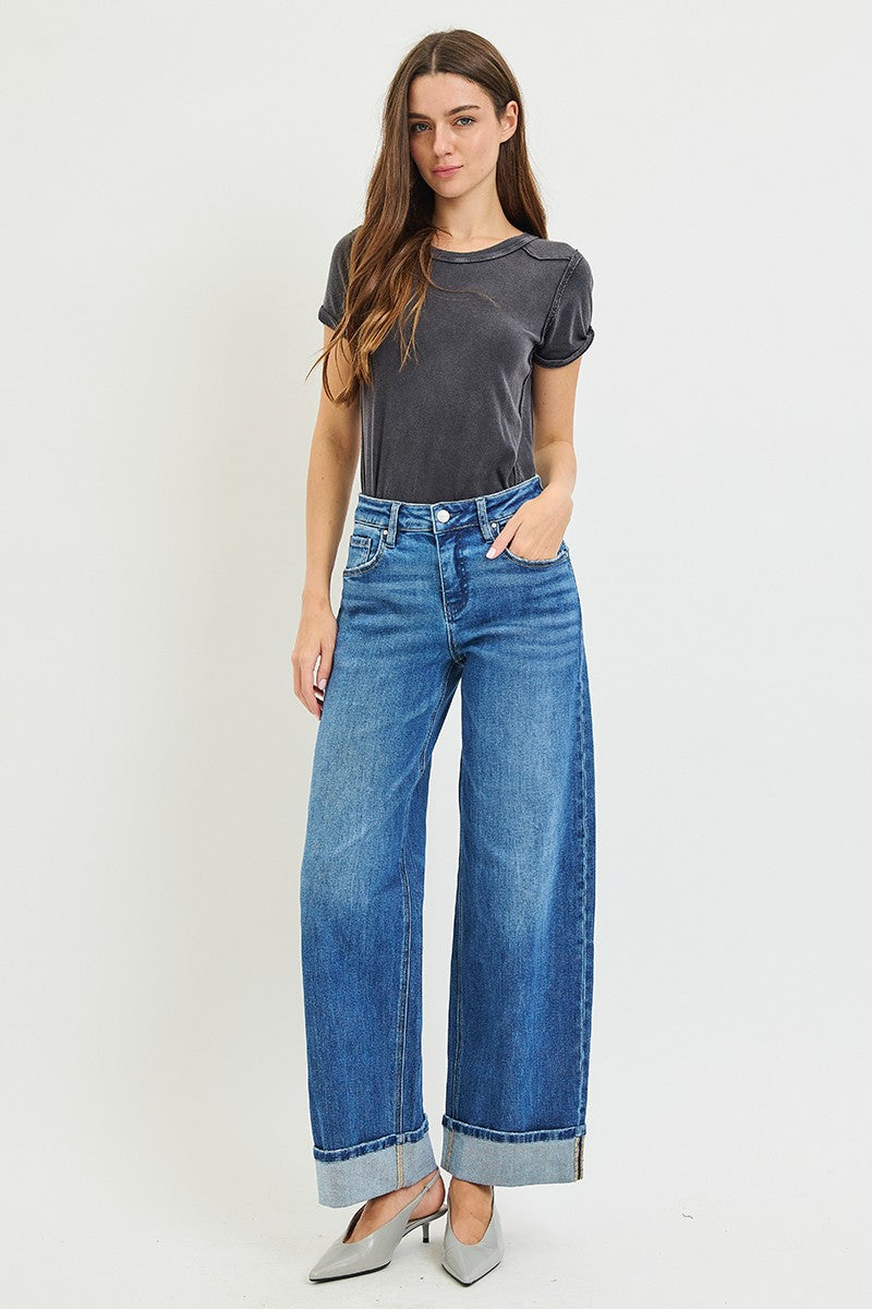 Katie Relaxed Wide Leg Cuffed Jeans