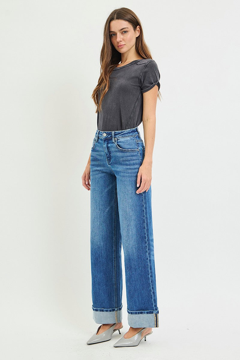 Katie Relaxed Wide Leg Cuffed Jeans