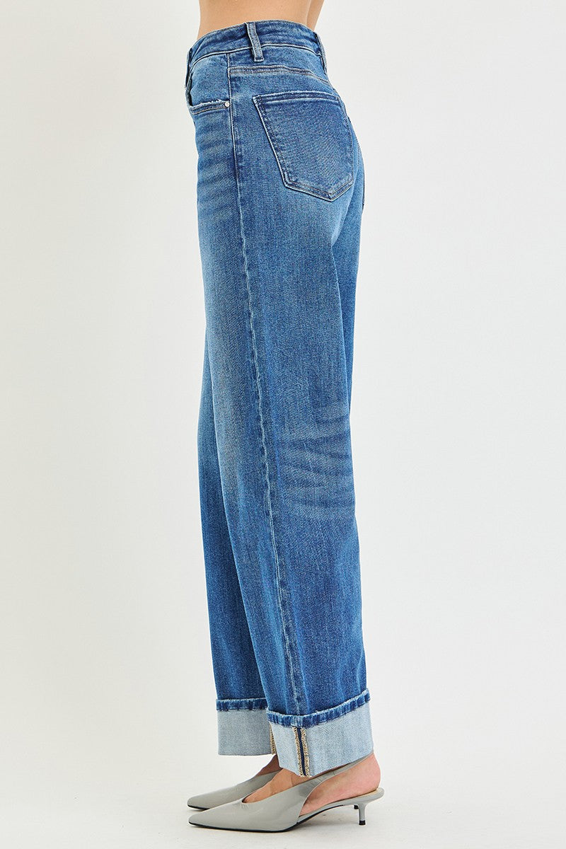Katie Relaxed Wide Leg Cuffed Jeans