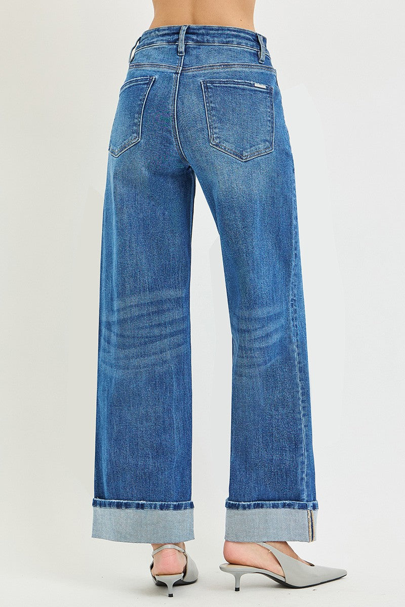 Katie Relaxed Wide Leg Cuffed Jeans