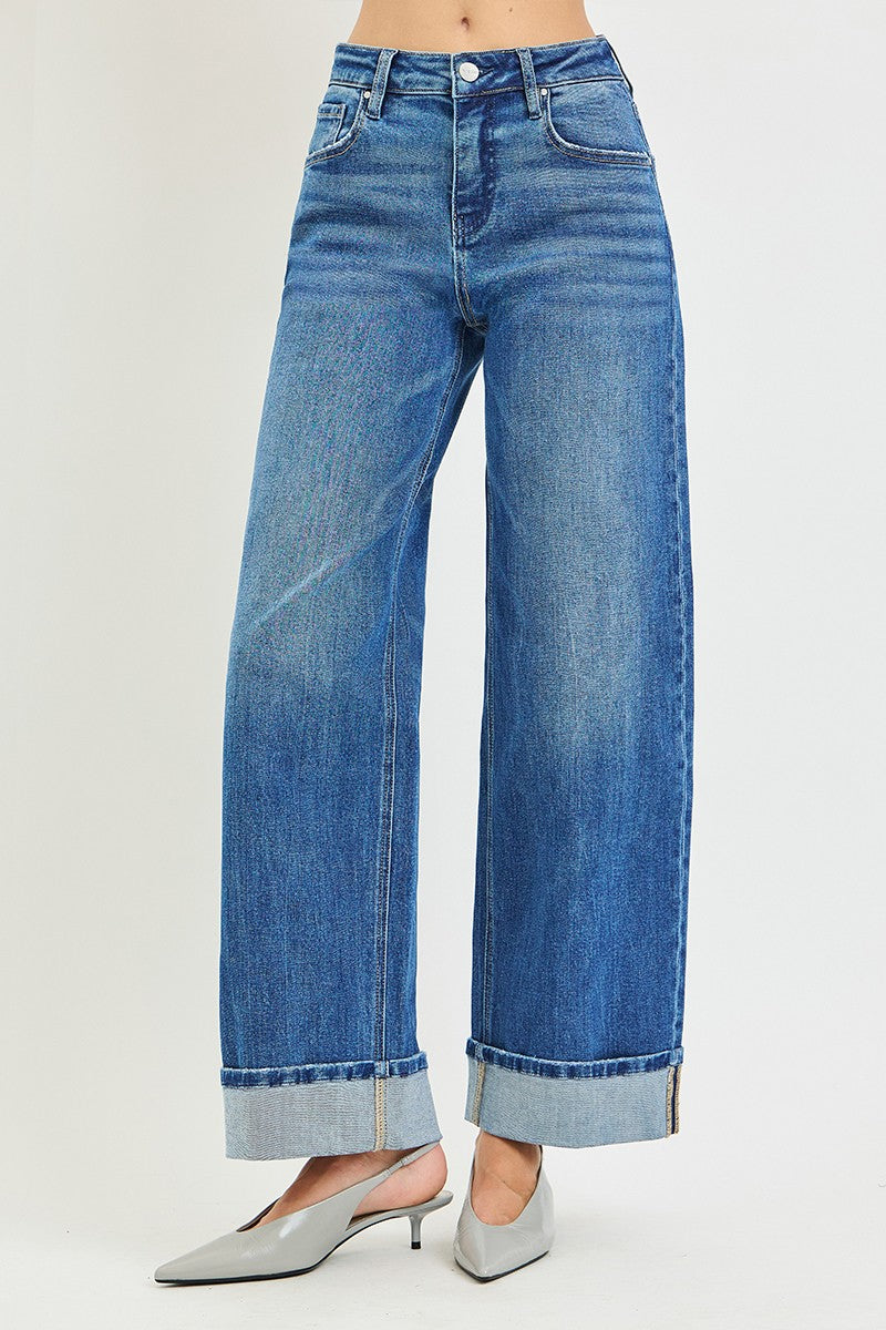 Katie Relaxed Wide Leg Cuffed Jeans