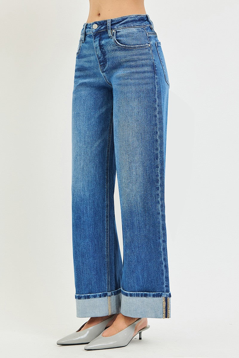Katie Relaxed Wide Leg Cuffed Jeans
