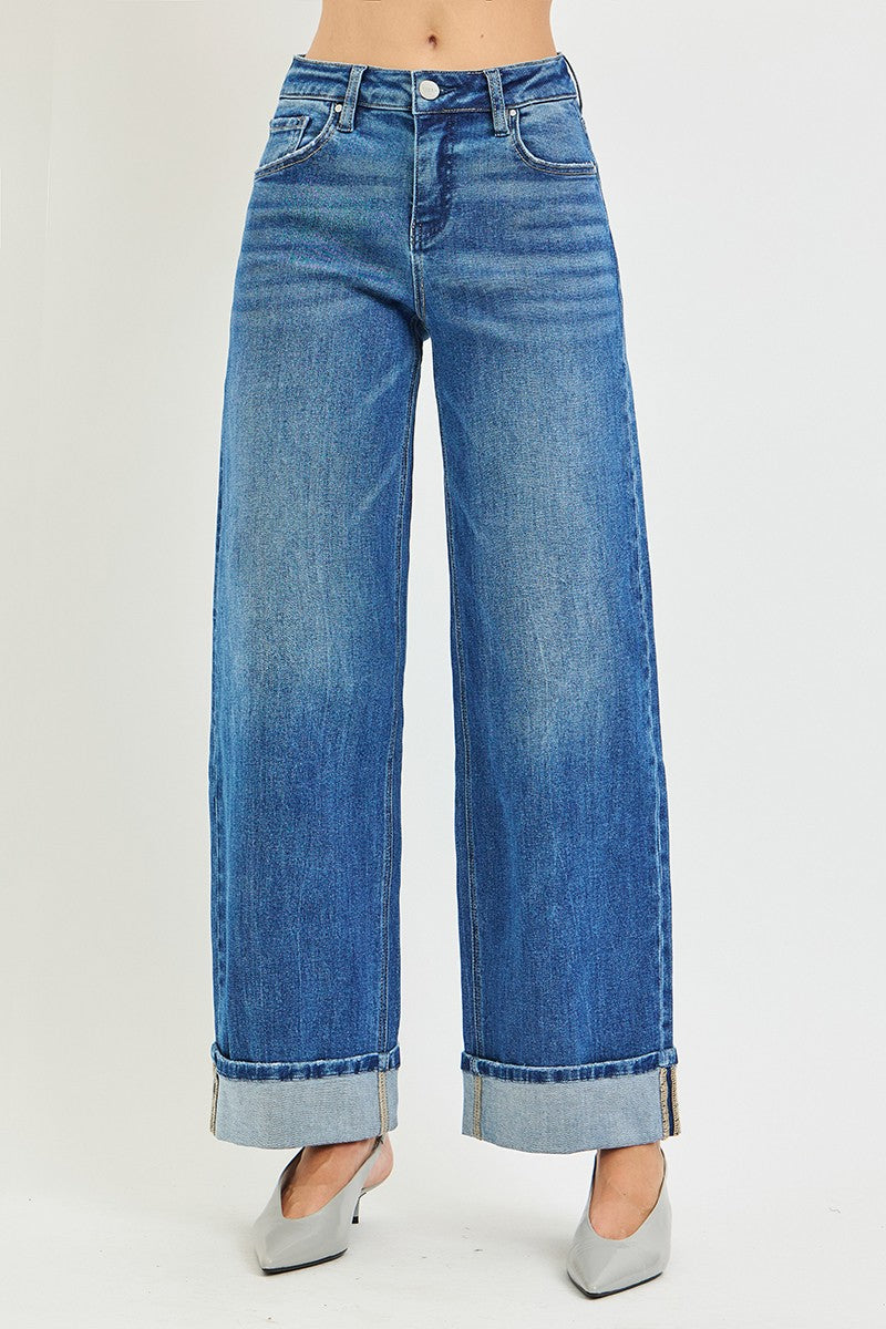 Katie Relaxed Wide Leg Cuffed Jeans