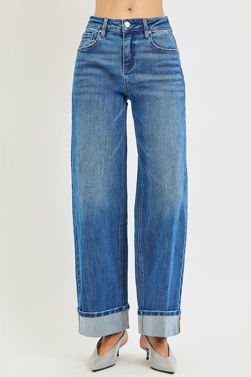 Katie Relaxed Wide Leg Cuffed Jeans