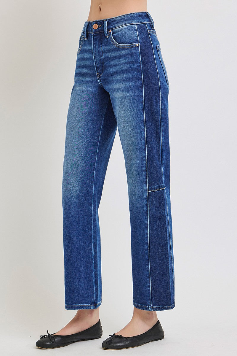 Kelsey High Rise Straight Jeans Contrast Side Wash