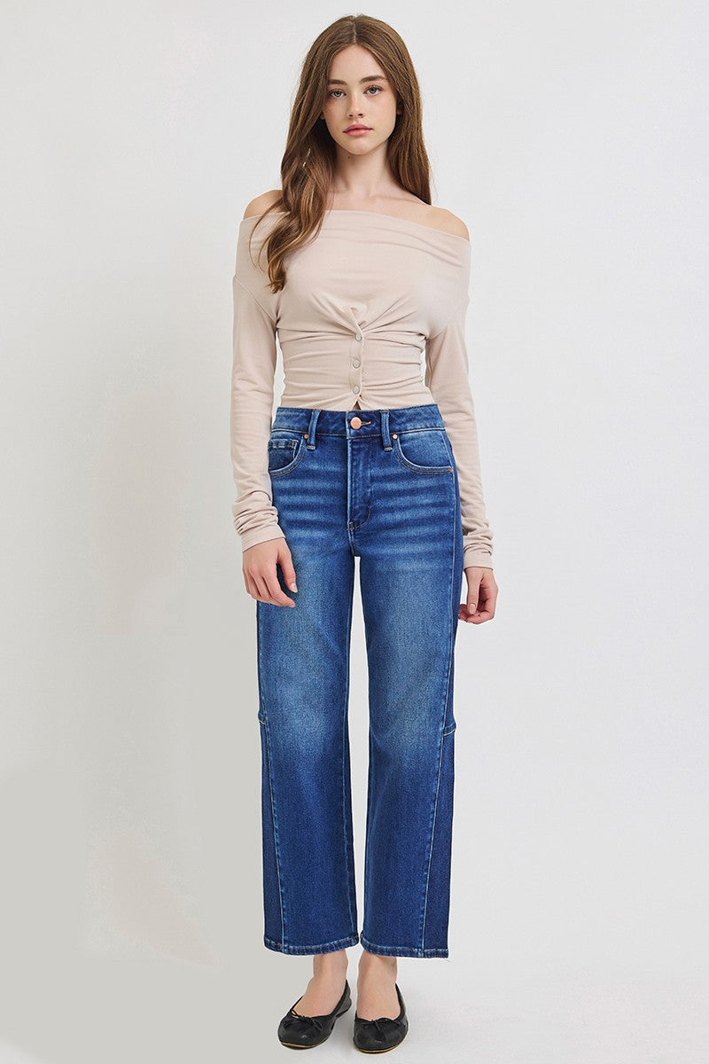 Kelsey High Rise Straight Jeans Contrast Side Wash